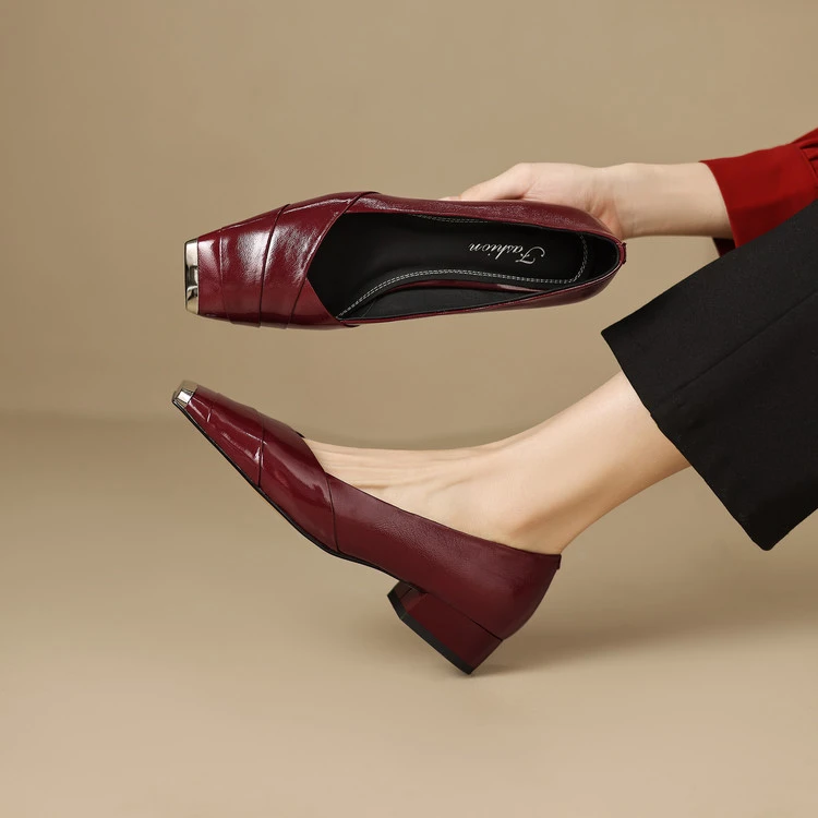 3cm 法式优雅气质百搭粗跟浅口单鞋春季简约休闲时尚方头玛丽珍鞋