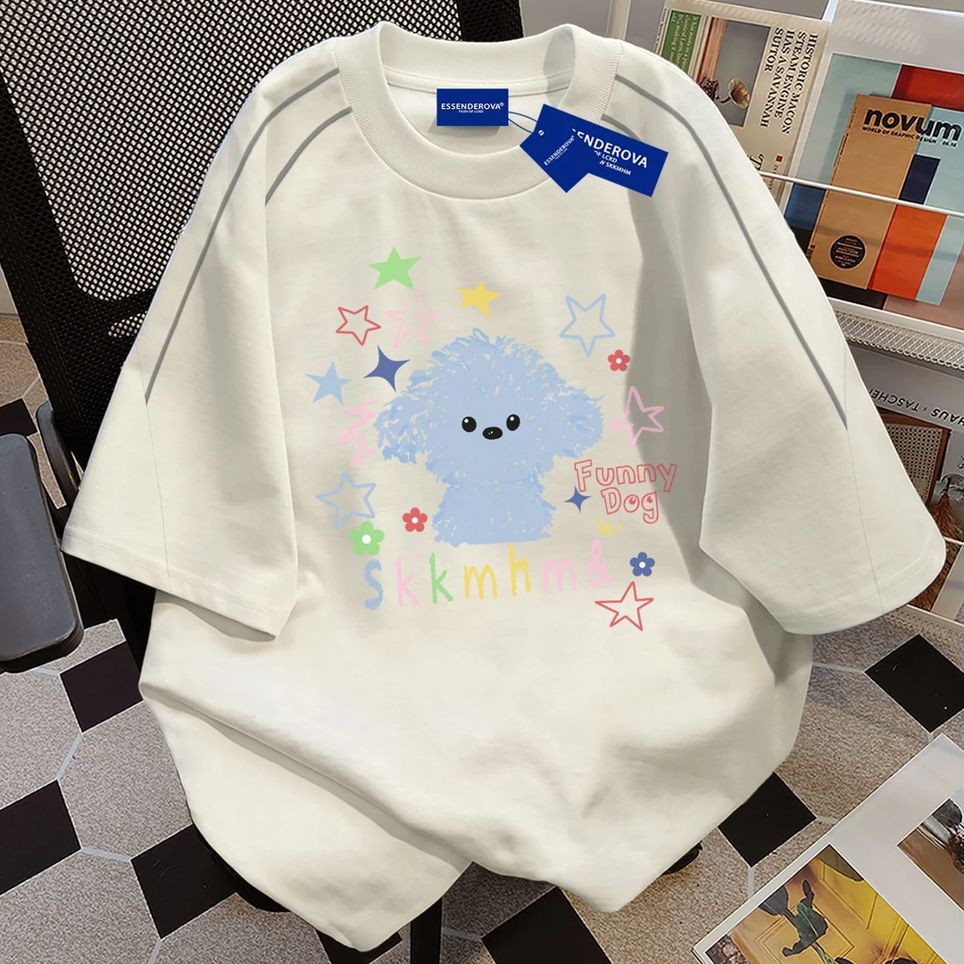 100%纯棉ins日系甜酷风小羊短袖t恤男女夏季新款宽松百搭情侣上衣