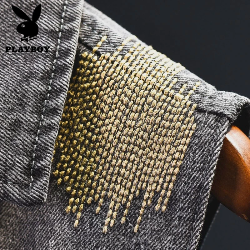 花花公子美式潮牌牛仔马甲男黑色修身背心无袖坎肩帅气时尚外套休