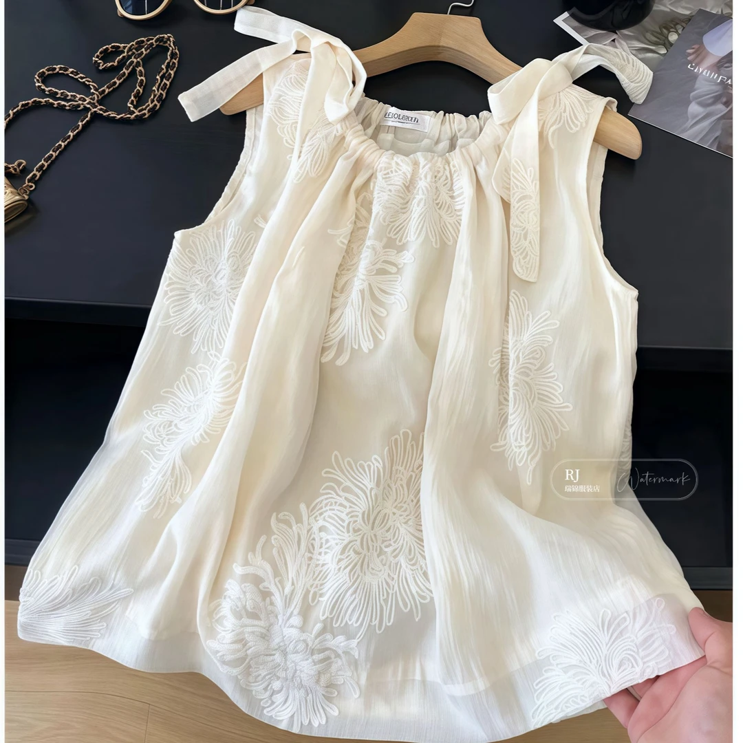 【RJ】夏季新中式蝴蝶结系带无袖刺绣气质2025清冷清冷系禅意衣服女