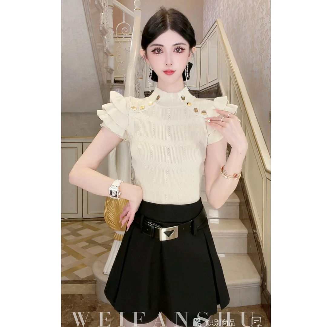 WEIFANSHU/魏凡舒【欲望时区】春夏新款设计感精致修身针织T恤上衣