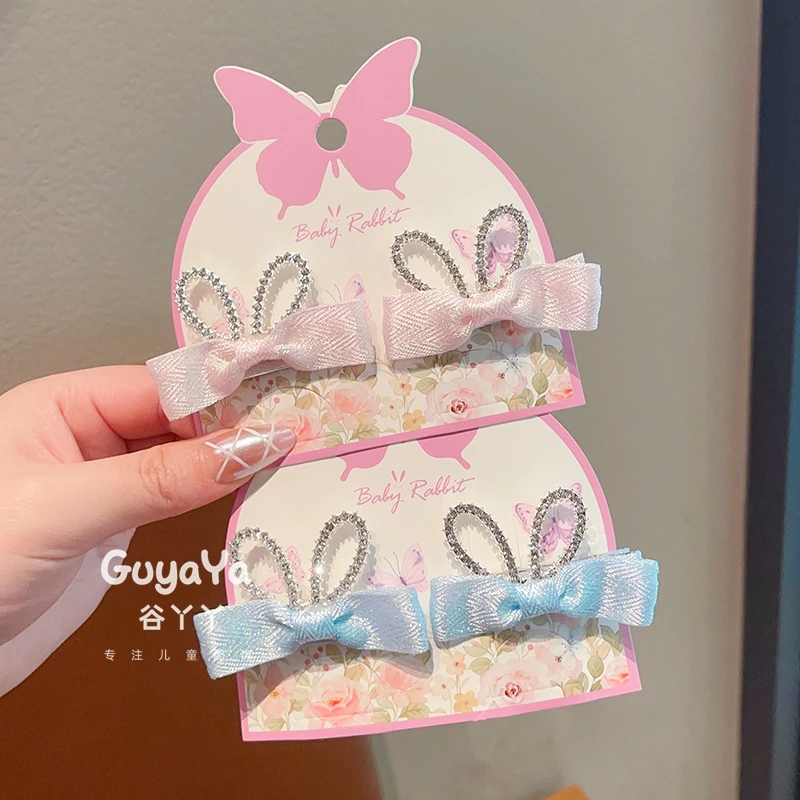 女孩可爱立体兔耳朵发夹女童前额刘海夹子儿童高级感水钻发卡头饰