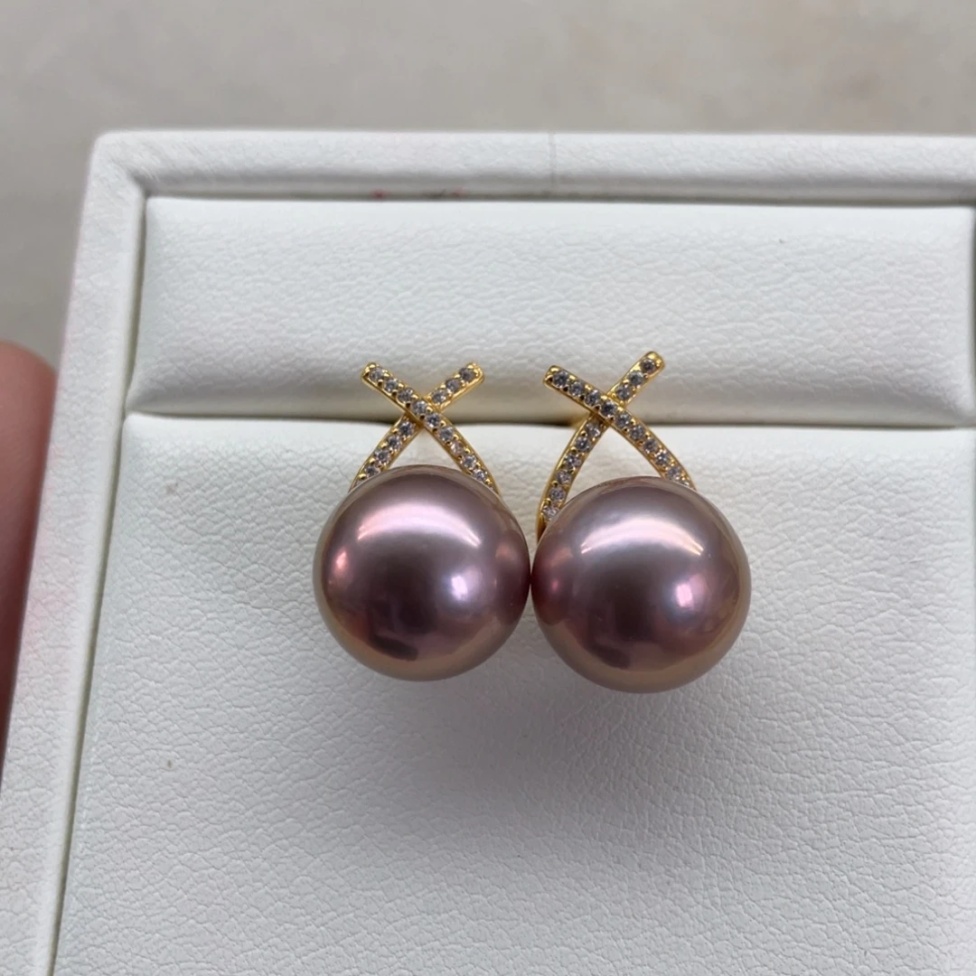 淡水珍珠耳饰银S925镶嵌12-13mm