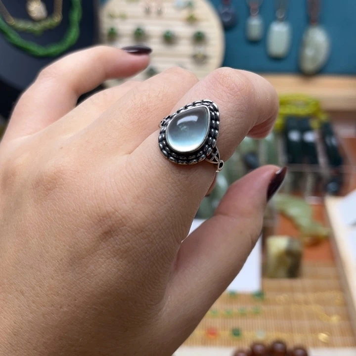 蛇纹石玉银S925镶嵌戒指