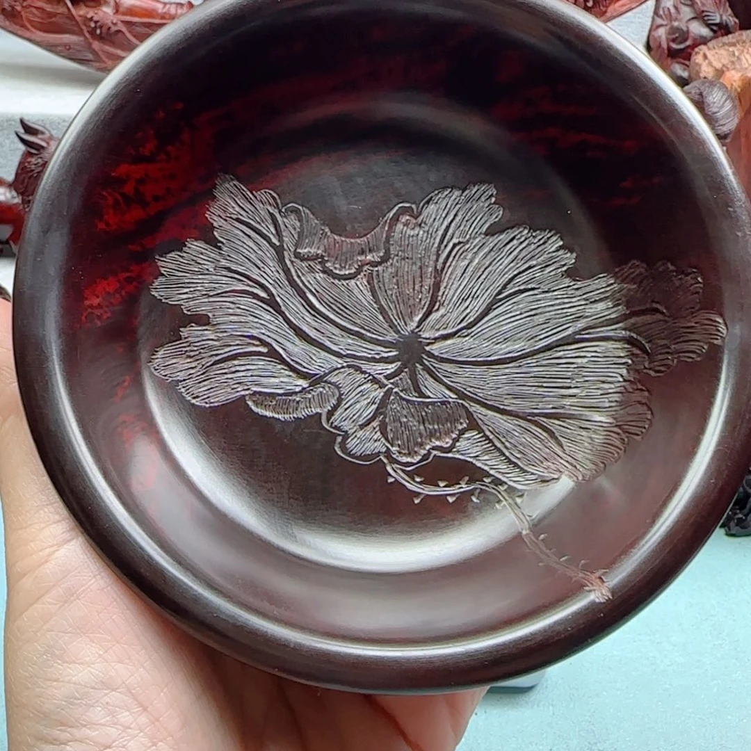 小叶紫檀把件甜**果金饭碗