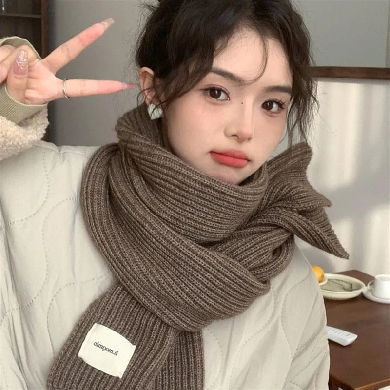 围巾女冬季2024新款冬季百搭韩板围脖女纯色保暖针织围脖女秋冬围