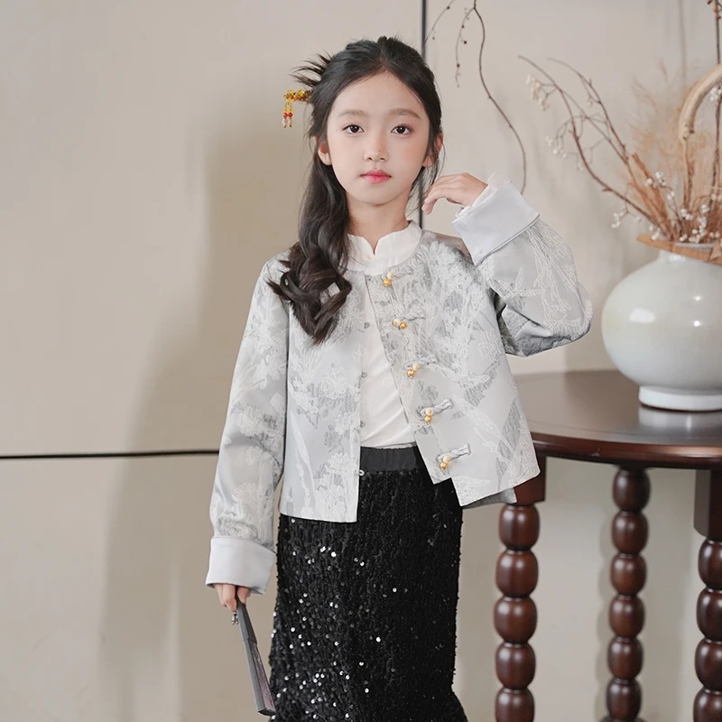 80785女童新中式汉服外套国风上衣2025秋季新款儿童古风盘扣唐装