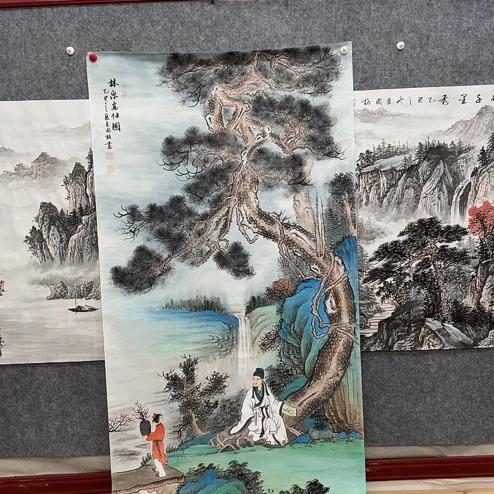 国画手绘国画林泉高士图