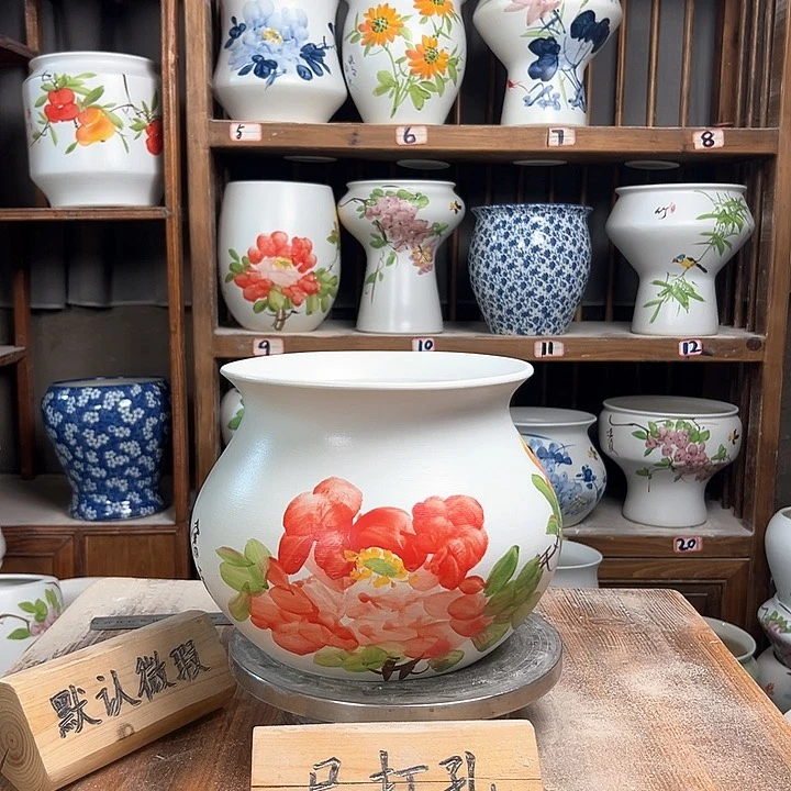 摆件钱袋子红牡丹陶瓷陶瓷