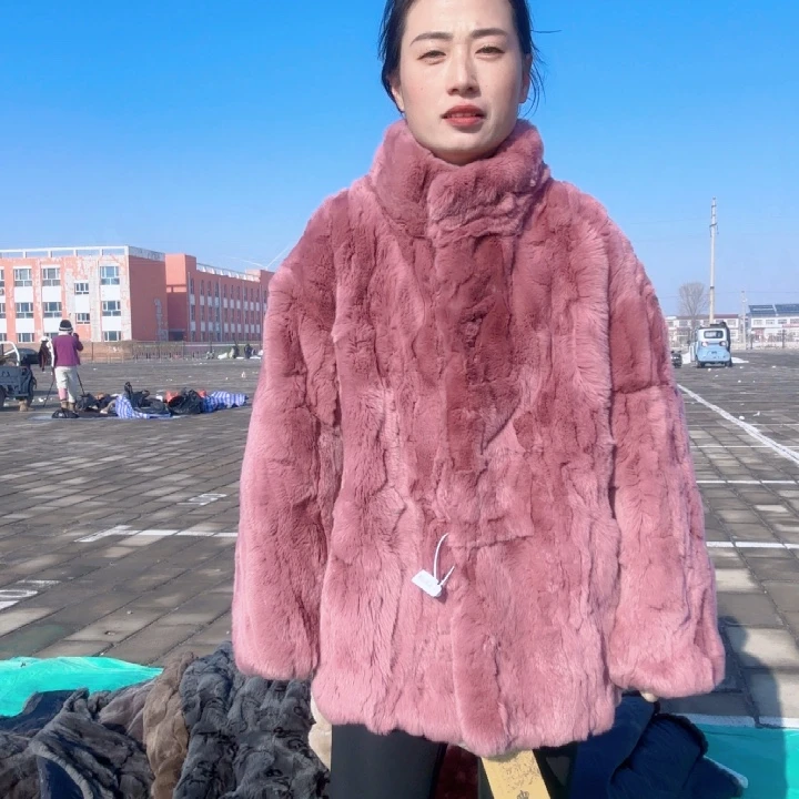 焰****?皮粉短款立领外套xl