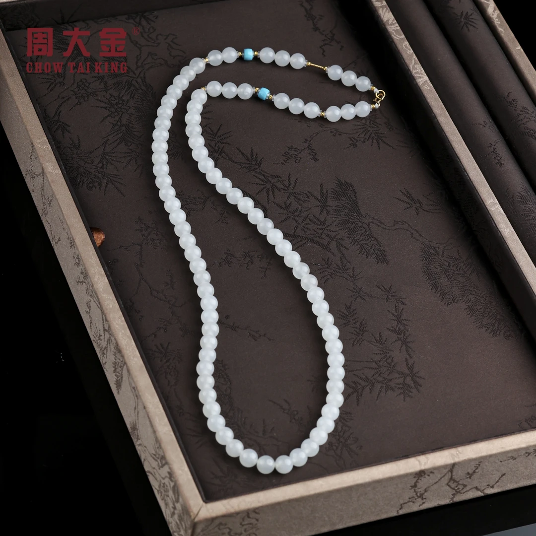 【周大金玉石】18K金和田玉白玉项链-X3846-菲