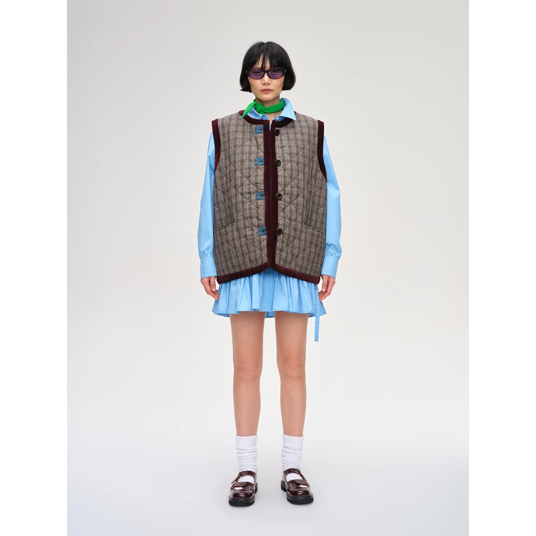 SHORT SENTENCE 设计师 25秋冬新品 撞色饰边格纹绗缝马甲 SOLSOL