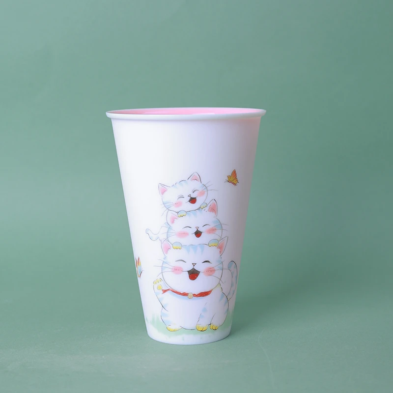 羊脂玉瓷招财猫可乐杯白瓷大容量直筒水杯高颜值女士可乐杯礼盒装