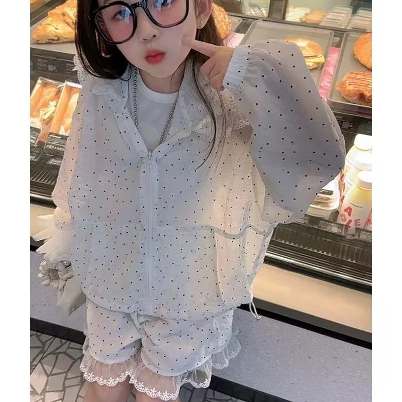 505746《白》韩版女童洋气时尚波点防晒衣两件套