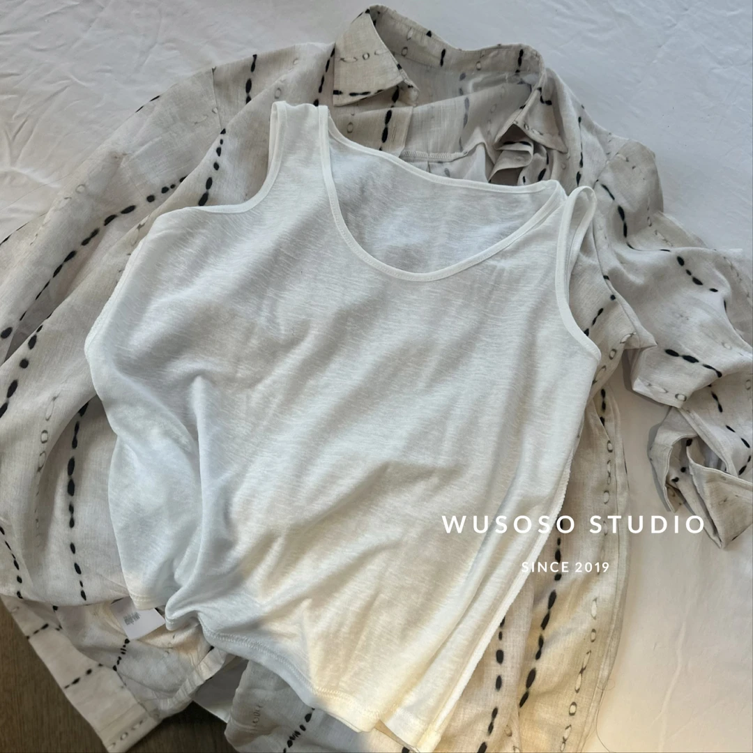 【soso】竹节纹垂感百搭白色打底夏季休闲背心