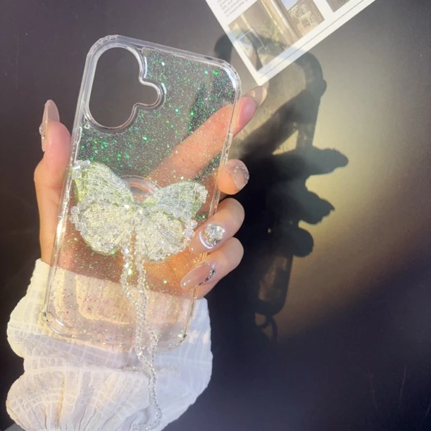 滴胶蝴蝶流苏支架手机壳苹果16promax高级感12131415保护套全包xs