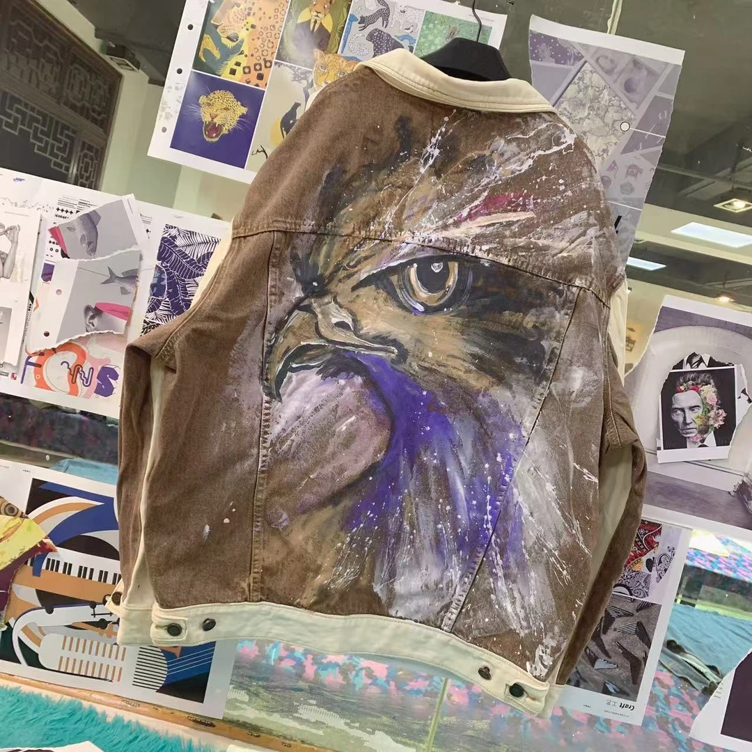 鹰-2025设计师原创手绘时尚百搭小众欧版男女同款牛仔外套