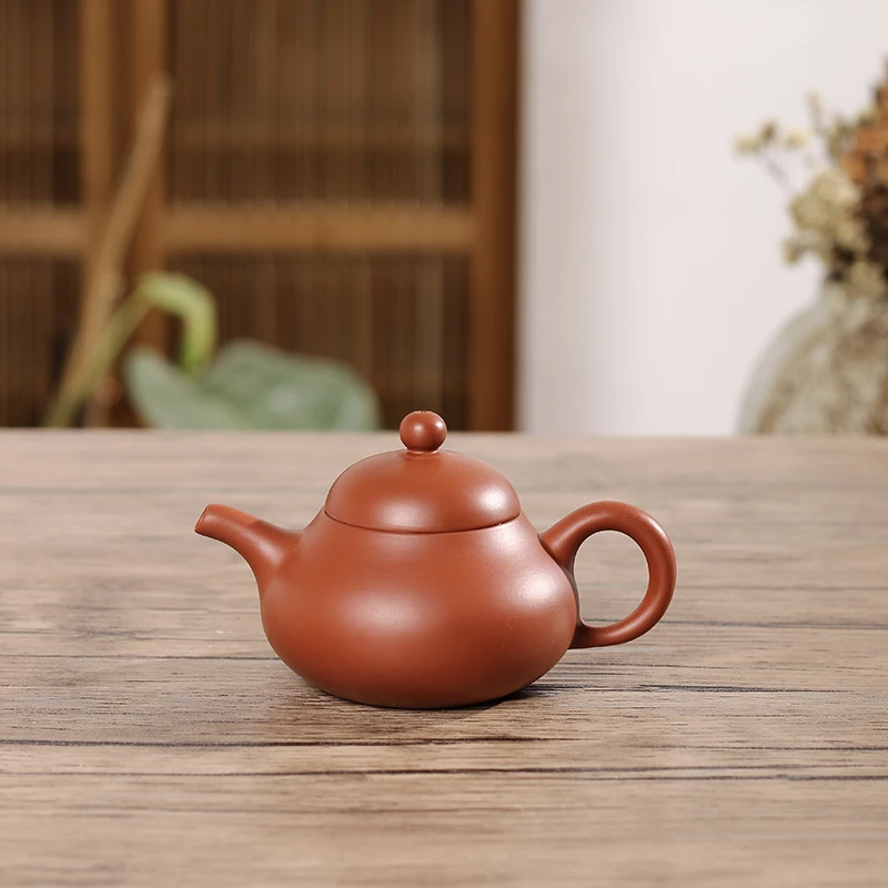 潮州功夫茶手拉壶朱泥矮梨家用泡茶壶陶壶三杯工夫茶壶朱泥手工壶