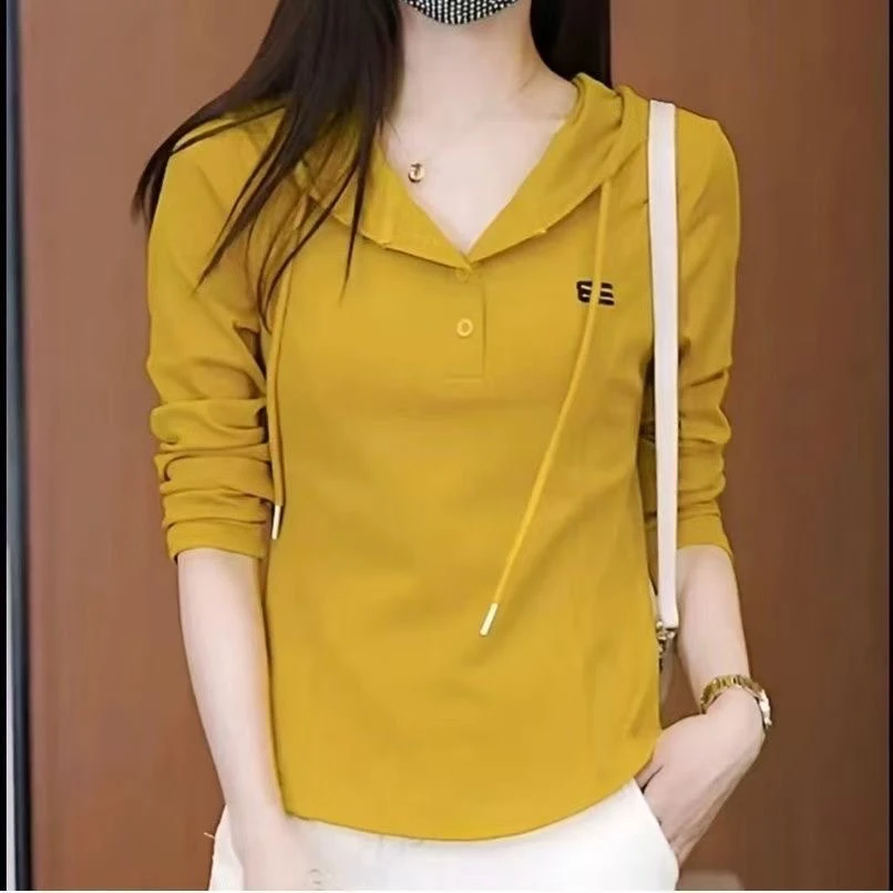 长袖连帽卫衣女t恤打底衫2025春秋季新款连帽小个子薄款显瘦上衣