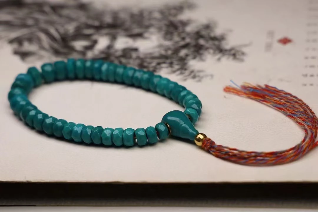 原矿绿松石全品无暇无相手串颗颗错金管孔道