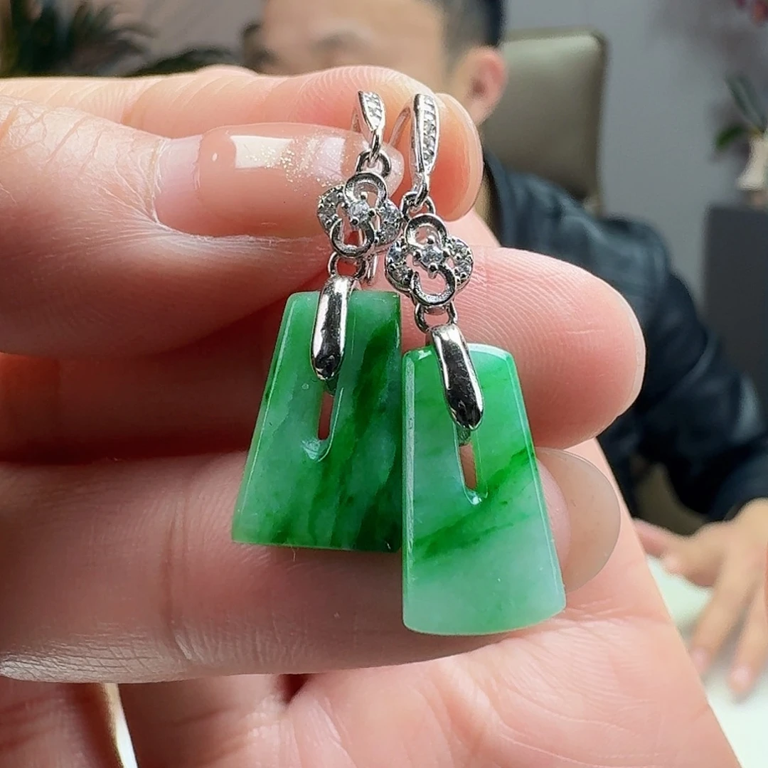 翡翠耳饰银S925镶嵌天然