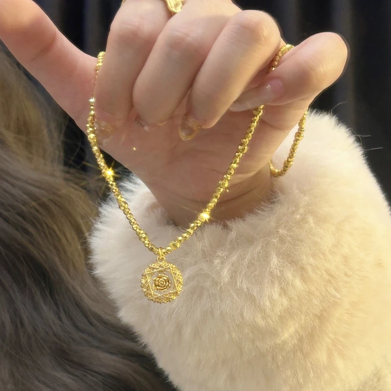 铜合金项链 时尚5G硬金工艺玫瑰花蹦迪珠项链 Y038