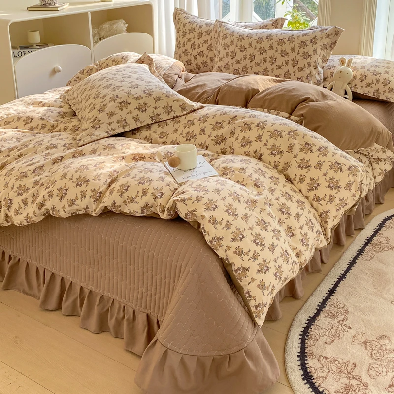 【床盖款 小碎花针织棉床盖四件套 厂家直销】四季款四件套2025新款