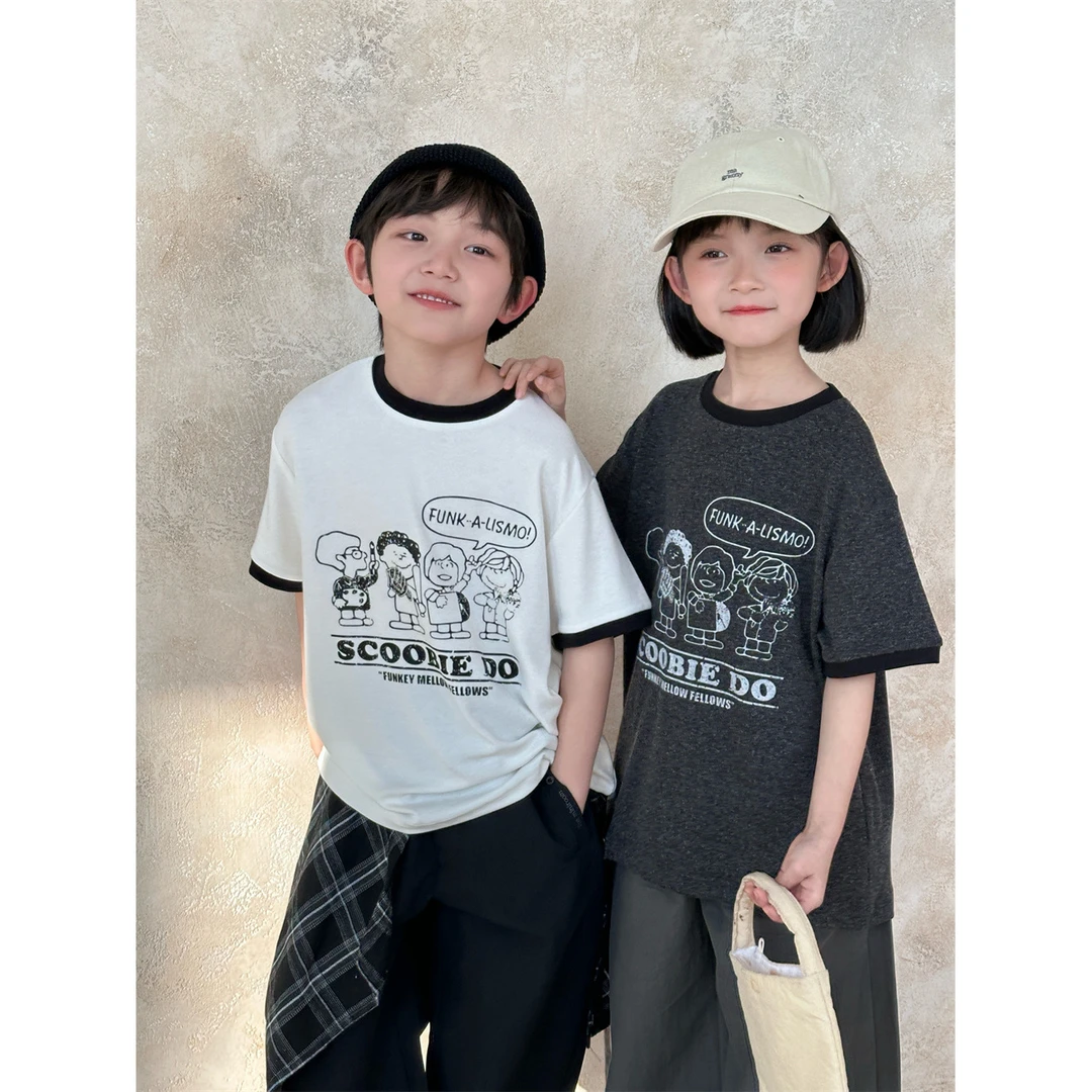 in 爱：mx25春季韩版儿童简潮撞色圆领T恤男女童百搭洋气短袖246