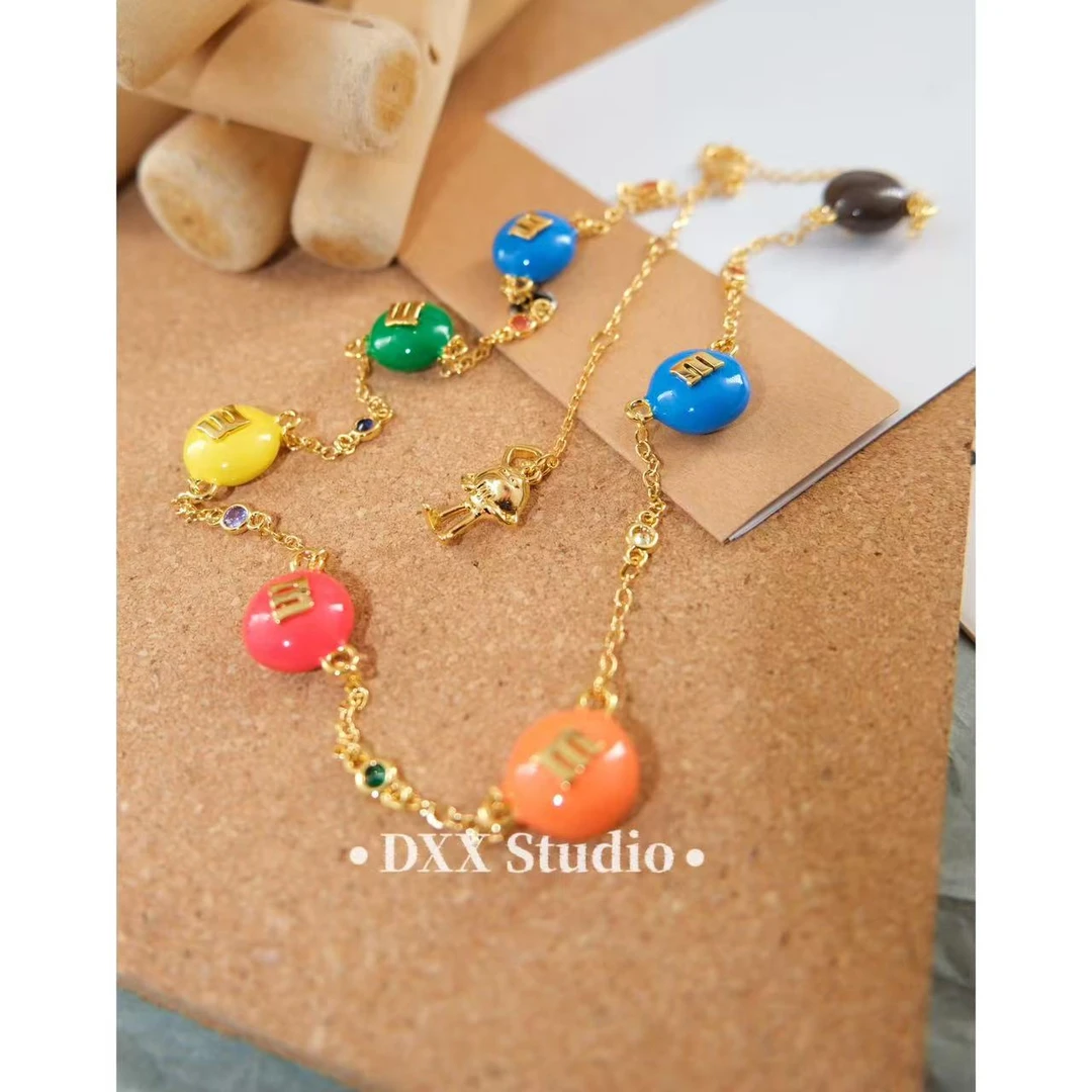 铜合金亚克力项链 小众设计糖果色金色精致项链45972