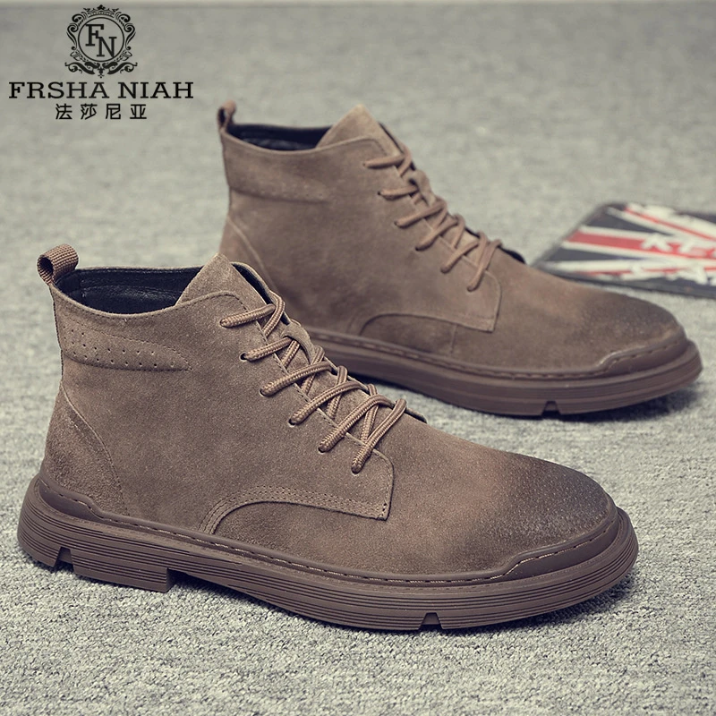 法莎尼亚秋冬新款马丁靴男大码高帮工装靴真皮英伦风复古潮流男靴