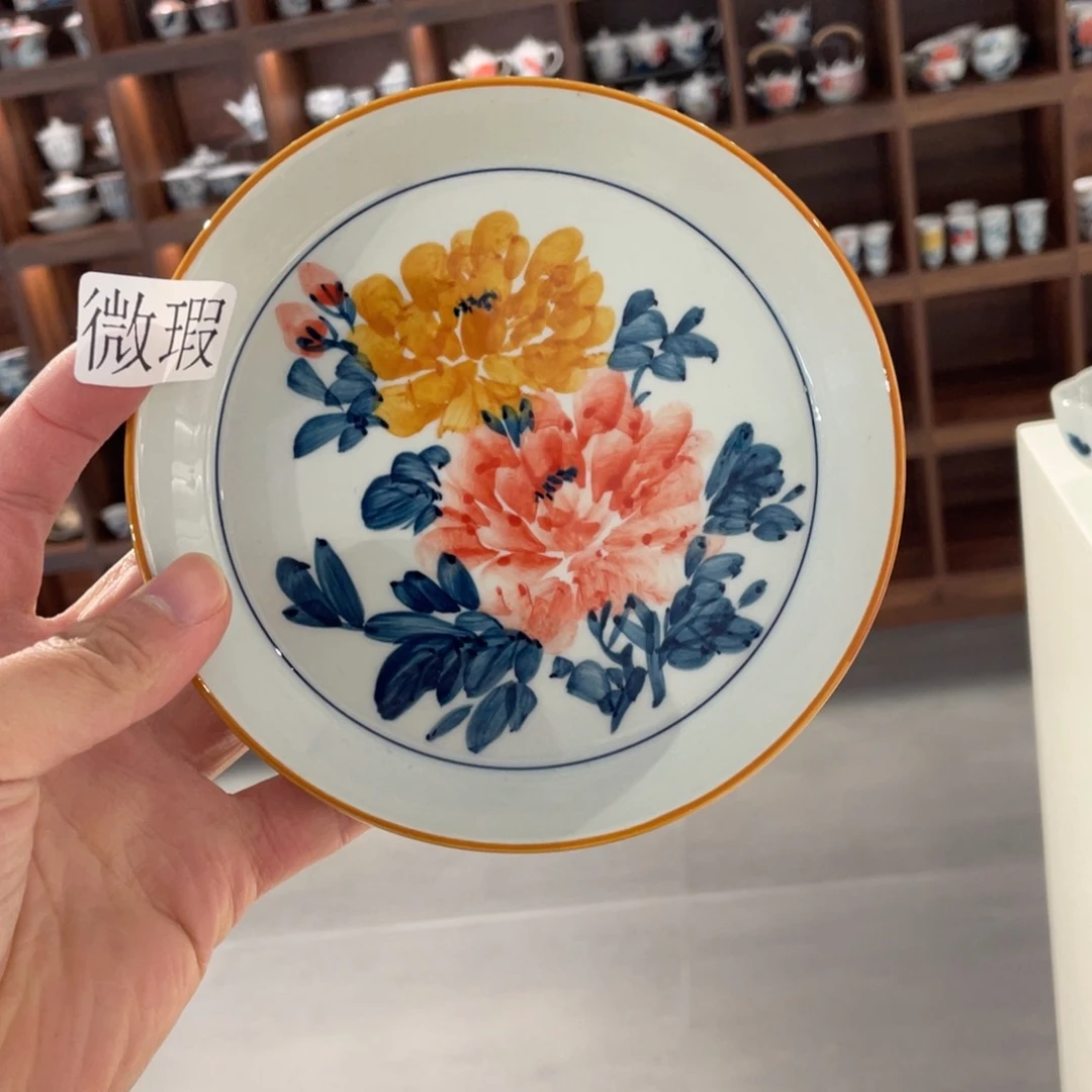 釉下手绘茶具微瑕