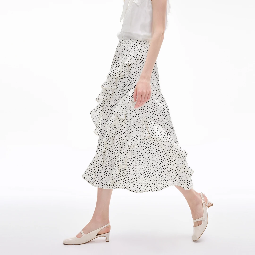 missCOCOON25新款A字白色波点半身裙女0268