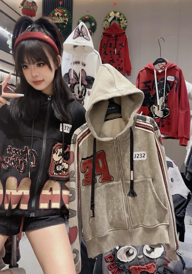 【J601-J800】秋冬季新品厚款短袖磨毛带钻重工加绒设计感女装上衣