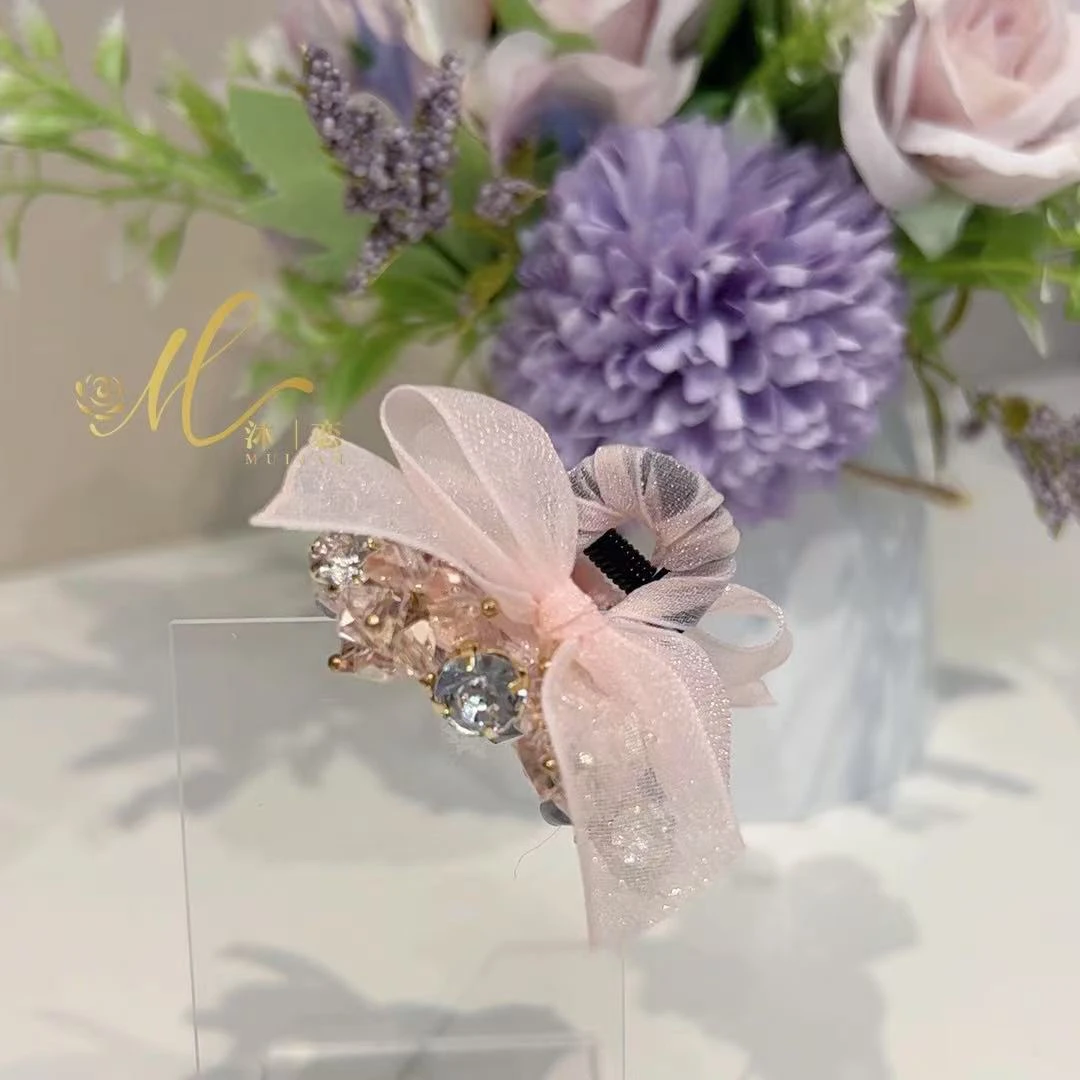 E454【粉色蝴蝶结4.5cm抓夹】发饰气质超仙头饰手工