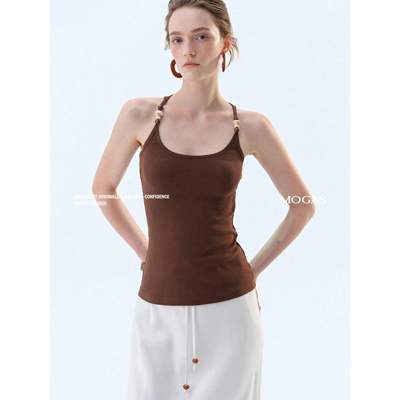 Mogas环葆优可丝波西米亚手工串珠U领吊带背心女内搭夏347604