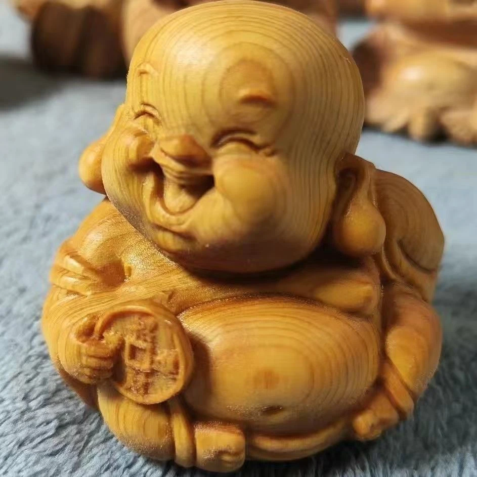 崖柏雕刻大肚弥勒佛桌面摆件手把件工艺品