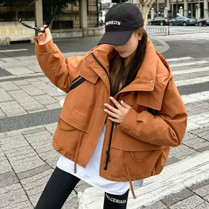 丽恋彩短款加厚棉服女2025年冬季新款韩版时尚宽松连帽设计感派克