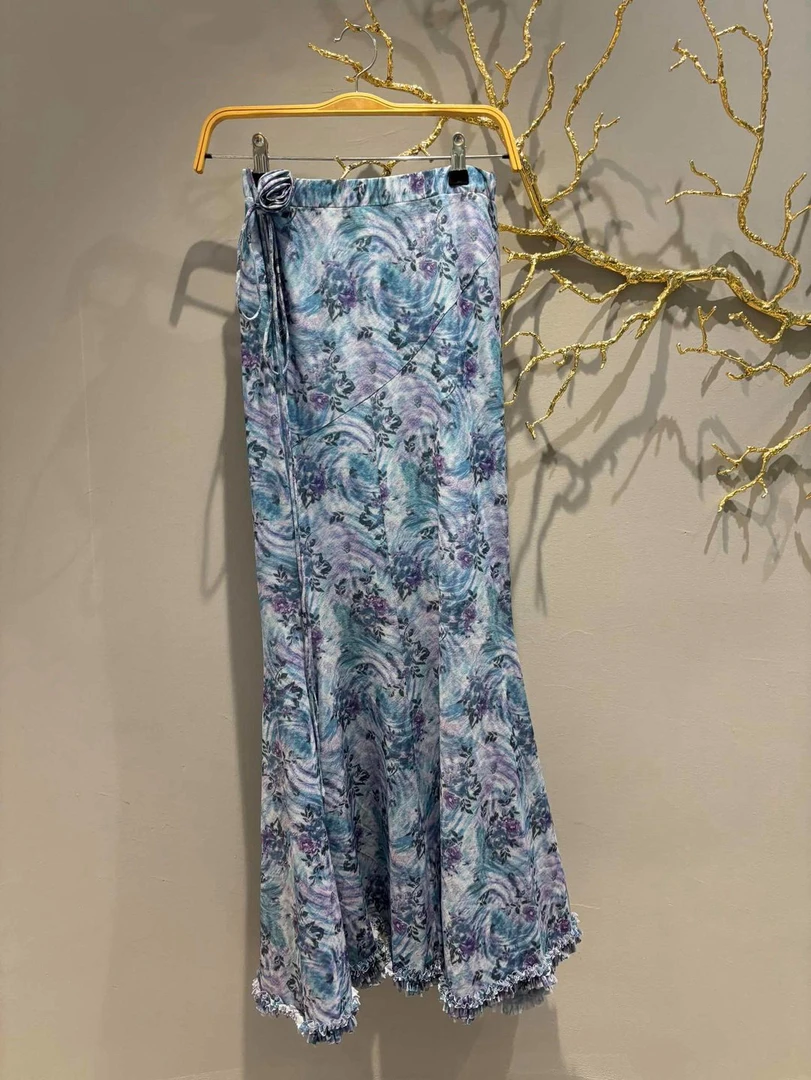 网纱印花艺术手绘木耳鱼尾半裙