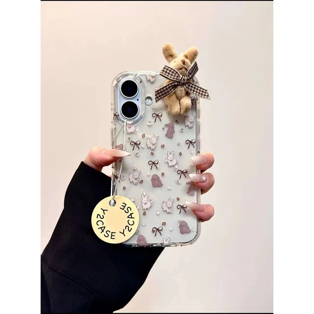 可爱卡通立体装饰满屏蝴蝶结小兔IMD手机壳适用iPhone包相机键