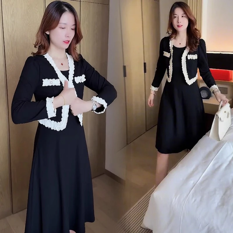 套装小香风连衣裙女显瘦2025洋气新款设计感开衫背心裙两件套裙子