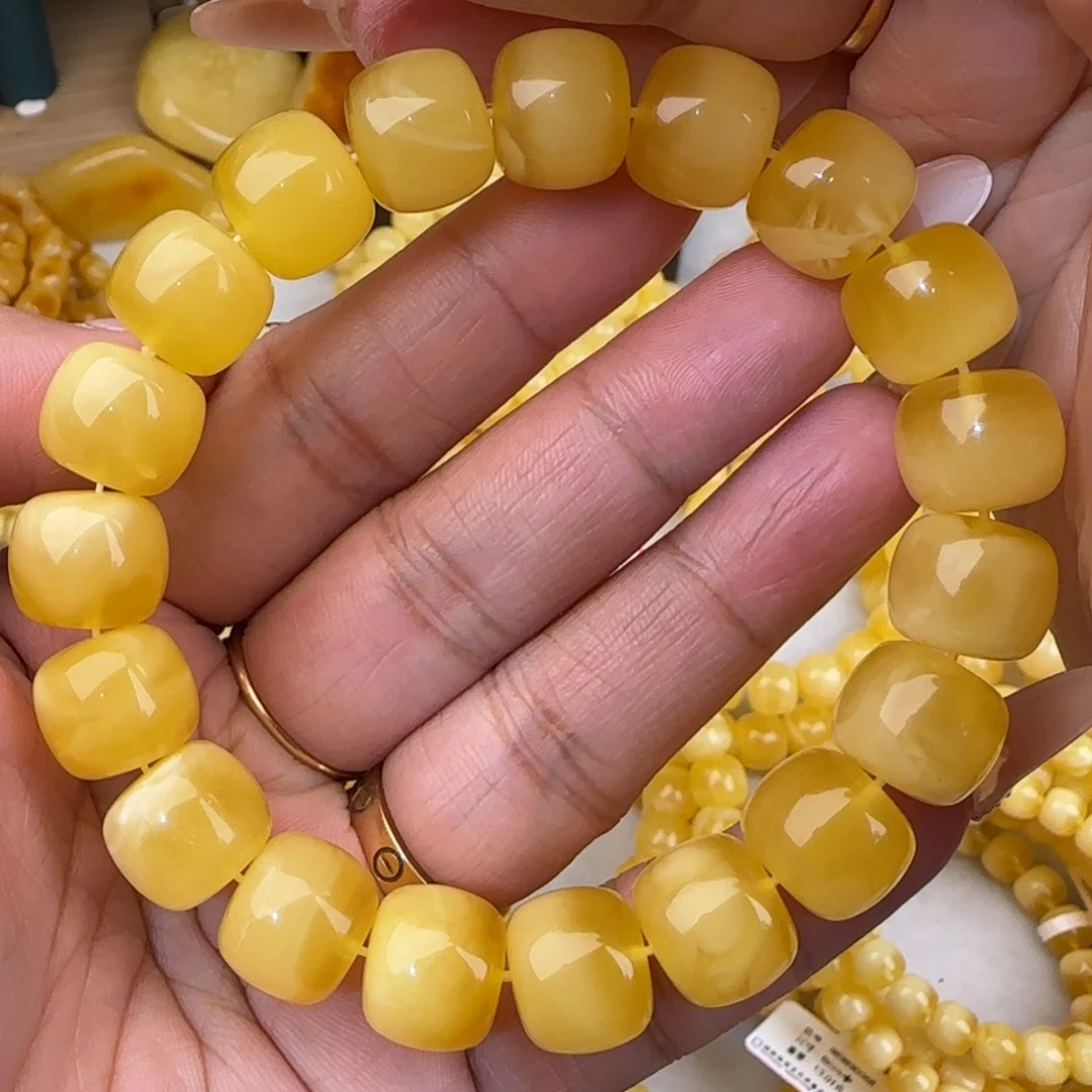 蜜蜡未镶嵌手链黄白花老型手串