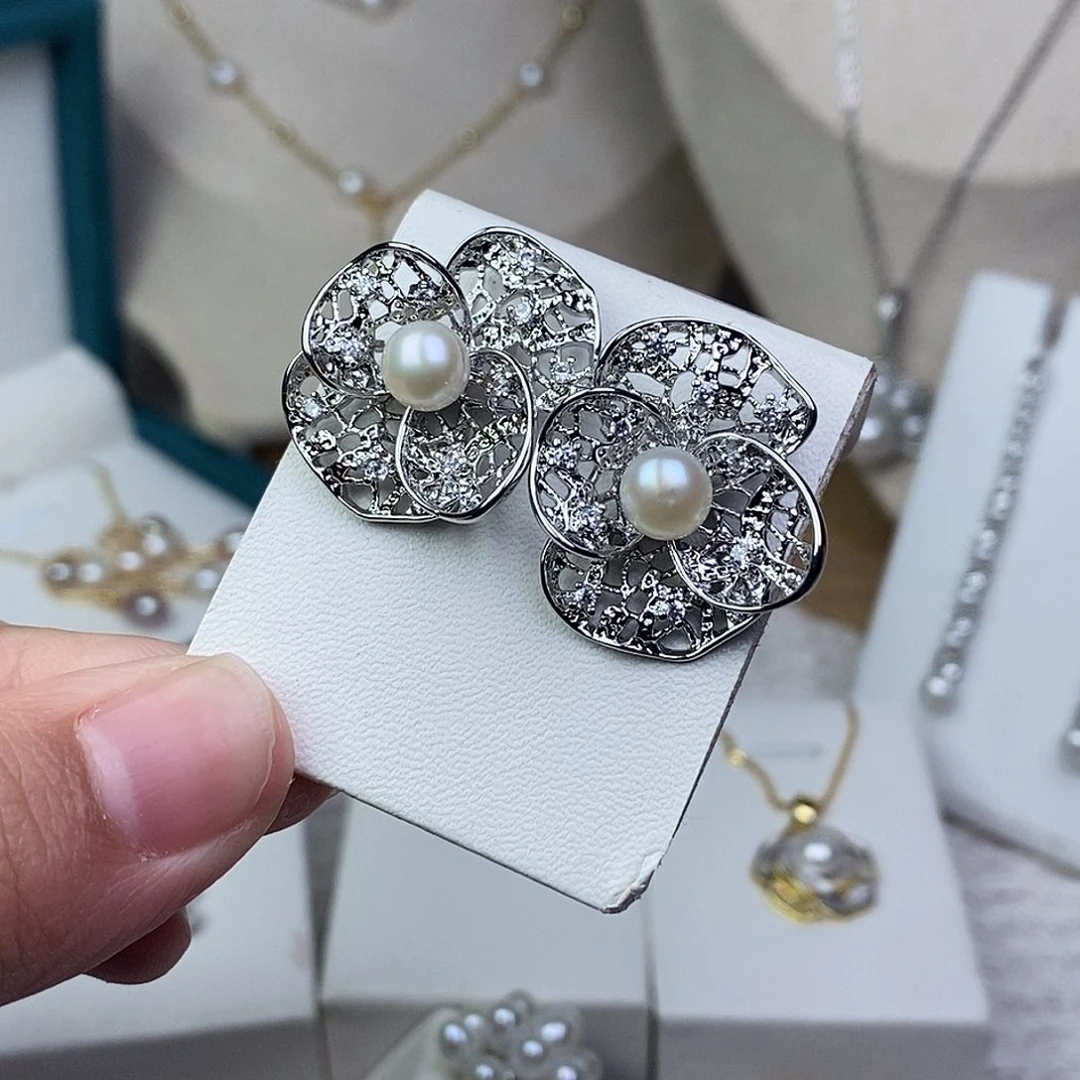 淡水珍珠耳饰银S925镶嵌