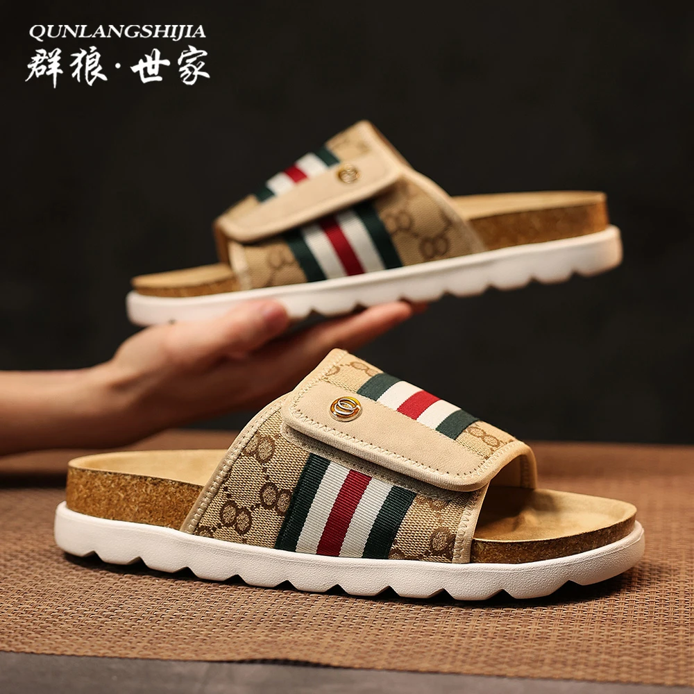 群狼·世家拖鞋男高级感一字拖男夏季外穿软木底轻便个性沙滩凉拖