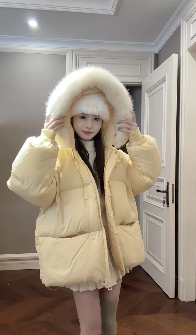 少量现货A「巨厚奶黄包」安心绒「真50白鸭绒」甜美风超美羽绒服外套