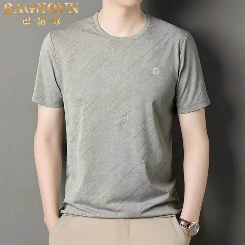 巴格奴短袖T恤男士夏季新款时尚高端棉质潮流凉感透气圆领薄n上衣