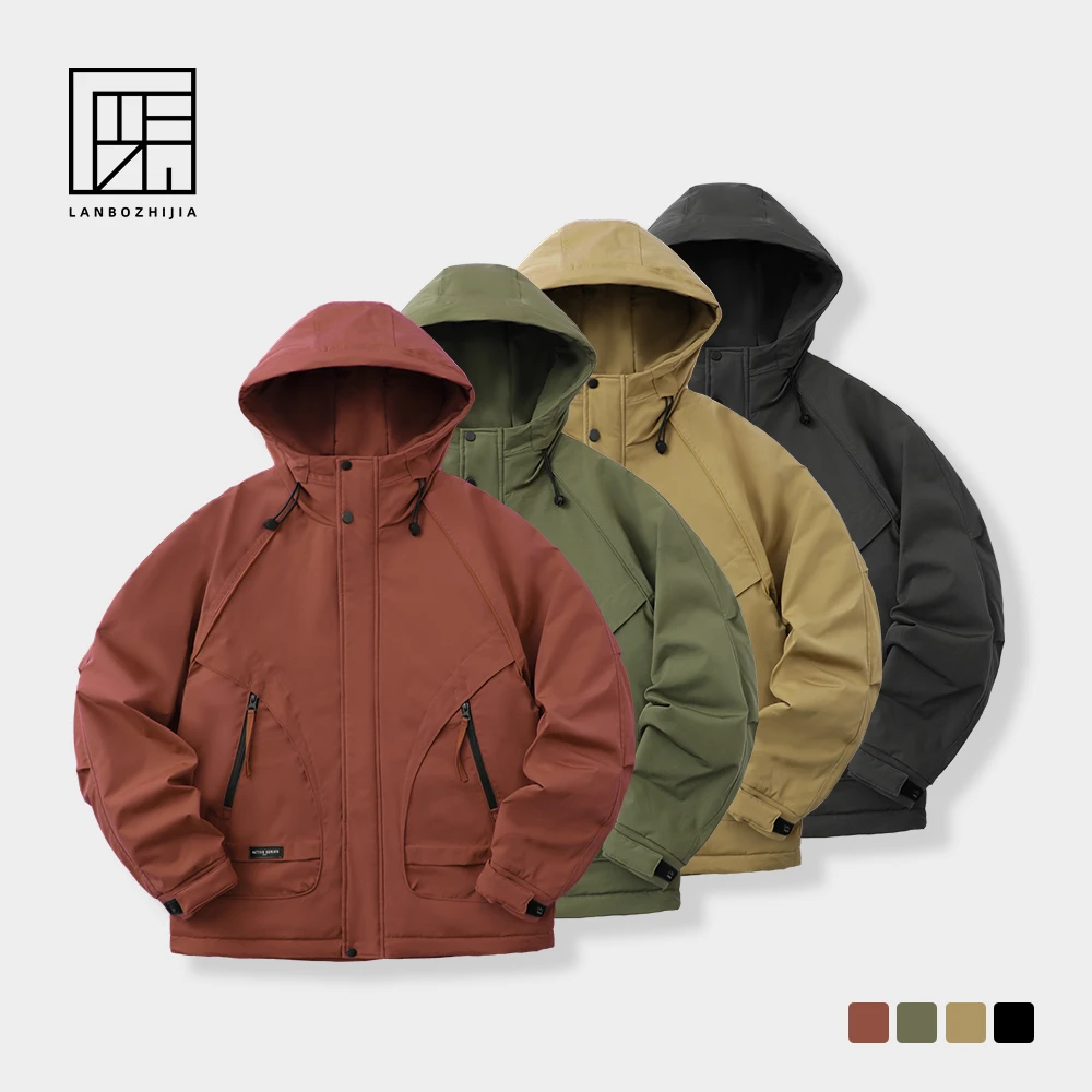 兰博之嘉•秋冬情侣工装棉服连帽宽松潮流保暖加绒加厚户外棉服