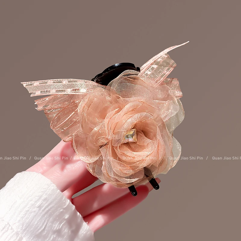 春夏新款2025玫瑰花抓夹网红气质高马尾固定神器女时尚百搭发饰