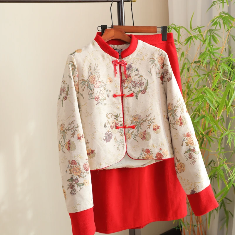 秋冬装国风红色小香风过年战袍套装端庄贵妇时髦中式敬酒服两件套