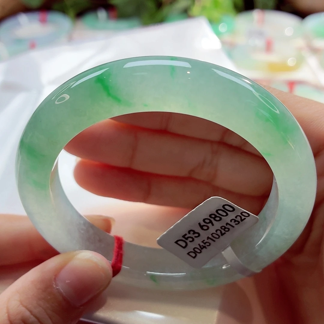 翡翠未镶嵌手镯冰飘金丝阳绿68-35