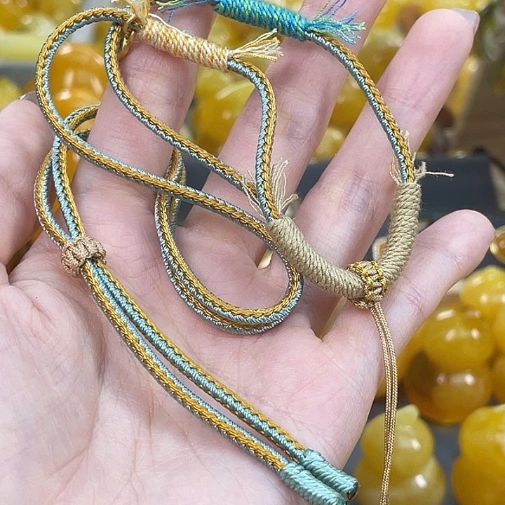 琥珀未镶嵌裸石手工编绳J